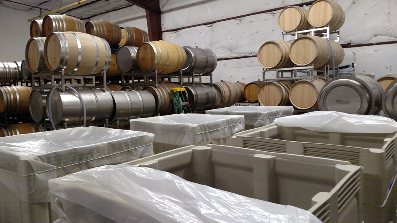 Winery full of fermenting bins